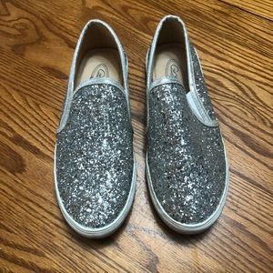 Greens Cornelia silver glittery slip on shoes size 7